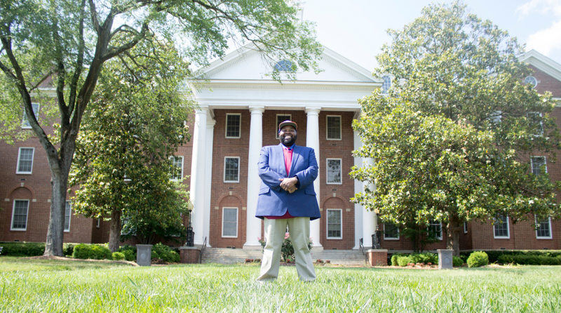 Robinson, in front of Virginia Hall on the campus of Virginia State University.